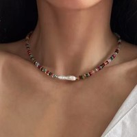 Collier en pierres naturelles colorées, perles baroques irrégulières, style bohème chic, bijoux de plage d'été, collier en pierres précieuses pour femmes