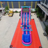 Toboggan aquatique gonflable géant en PVC effet marbre pour jardin, avec piscine intégrée, usage commercial, à vendre