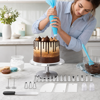 Ensemble de décoration de gâteaux de 34 pièces avec plateau tournant en alliage d'aluminium, douilles de pâtisserie, poches à douille en TPU, outils de pâtisserie pour gâteau d'anniversaire DIY