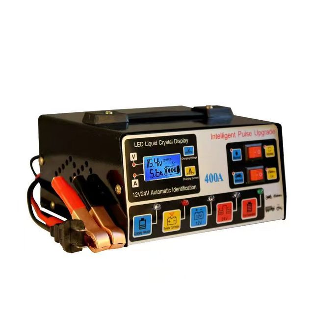 EU Plug 12V/24V 220W Car Battery Charger Pulse Repair LCD Display for SUVs Trucks Boats Motorcycles Emergency Tool for Vehicles