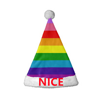 Chapeau de Noël personnalisé en polaire corail doux, motif drapeau arc-en-ciel de fierté polygenre, pour événements Pride et fêtes costumées d'Halloween