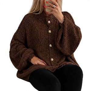 Cardigan en tricot épais pour femme, coupe ample, manches longues, boutonné, chaud, pour l'automne et l'hiver - Product Image 5