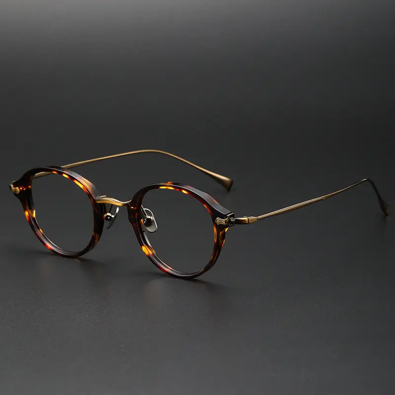Yeni el yapımı ultra hafif İtalyan optik gözlük çerçeve retro yuvarlak çerçeve high-end asetat saf titanyum gözlük çerçeve