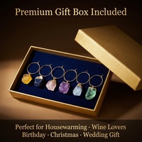 Ensemble de 6 breloques pour verre à vin en pierres précieuses naturelles brutes, avec anneau doré, en Quartz rose, Améthyste, Citrine, Fluorite, coffret cadeau de luxe, vente en gros, OEM