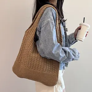 2024 Bohemian Summer Beach Handbag Ladies Trend Hand Knit Net Shoulder Bags Women Polyester Crochet Bag
