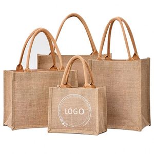 Bolsa de Compras Ecológica Reutilizable de Yute, Bolsa de Regalo de Lino, Bolsa de Yute con Logotipo Personalizado - Product Image 1
