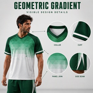 Set Completo Divisa da Calcio <span class=keywords><strong>Verde</strong></span> <span class=keywords><strong>Smeraldo</strong></span> Geometrica all'Ingrosso, <span class=keywords><strong>Maglia</strong></span> e Pantaloncini in Poliestere ad Asciugatura Rapida per Uomo, Kit per Partite di Squadra - Product Image 5