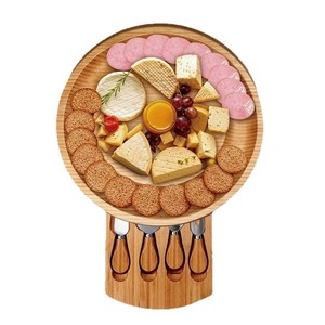 Juego de tablas de queso de bambú To Zhen de 25x25x3.5cm con cubiertos y tabla de cortar redonda para servir y uso en la cocina - Product Image 3