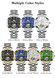 Reloj de Lujo para Hombre, Automático, Mecánico, Correa de Acero Inoxidable, Esfera Esqueleto, Resistente al Agua, Deportivo, Doble Calendario - Product Image 6