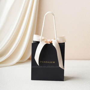 Bolsas de Papel de Regalo Negras con Logotipo Personalizado PandaSew, con Cinta de Cuerda y Asa de Kraft, Bolsa de Papel para Compras - Product Image 2