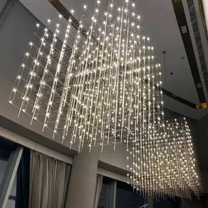Lampu Chandelier Langit-langit Stainless Steel LED Lobi Hotel Dekorasi Perumahan Gaya Kontemporer