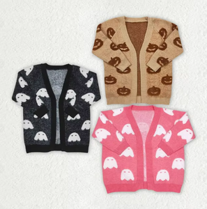 Cardigan en tricot chaud pour filles, motif fantôme et citrouille d'Halloween, manches longues, vêtement d'extérieur d'automne, vente en gros - Product Image 1