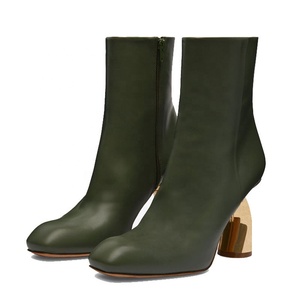 Gold Hook Heels Women Square Toe Ankle <b>Boots</b> Custom High-Heeled Solid Shoes Stretchy Side Zipper Short - Product Image 5