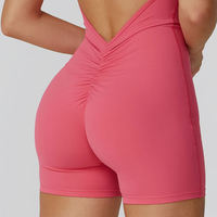 Combinaison courte sans manches pour femme, col montant semi-zippé, dos découpé, froncée, pour yoga et fitness