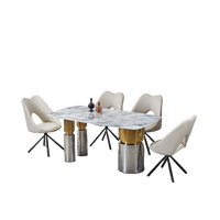 Ensemble de salle à manger moderne avec chaises en tissus variés, table à manger durable avec plateau en marbre pour meubles d'appartement
