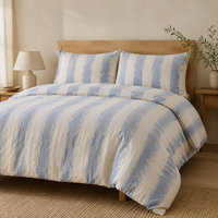 Ensemble de literie 3 pièces en coton 100% rayé chambray naturel, housse de couette avec taies d'oreiller, textile de maison pour chambre à coucher, vente en gros