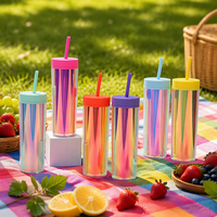 Vente en gros de gobelets à café de voyage réutilisables pour enfants, design coréen, double paroi, en plastique PS, dégradé de couleurs, 480 ml (16 oz)