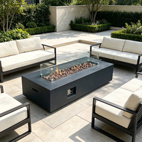 Table de foyer au gaz rectangulaire moderne pour l'extérieur, 60 pouces, avec brûleur en acier et pare-vent en verre, foyer au gaz élégant pour le salon