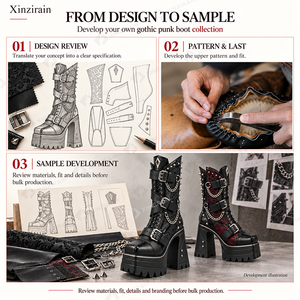 Stivali Punk da Donna Xinzirain Personalizzati con <span class=keywords><strong>Borchie</strong></span>, Suola Chunky <span class=keywords><strong>e</strong></span> Fibbia alla Caviglia in Stile Gotico - Product Image 4