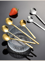 Cuillère à thé élégante à long manche en acier inoxydable 304, tête ronde or/argent, pour café, dessert, bar, fête, usage quotidien, vaisselle de table