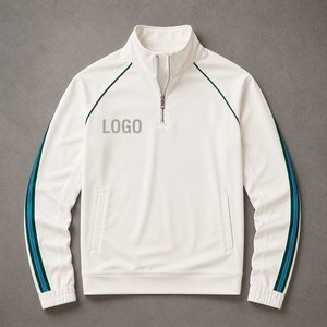 <b>Men's</b> Quarter-Zip <b>Pullover</b> Sweatshirt Solid Color Contrast Stripe Front Logo Regular Fit All Seasons Lightweight Breathable - Product Image 3