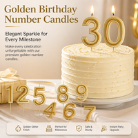 Bougies d'anniversaire en gros, non toxiques, dorées mates, chiffres 0-9, pour décoration de gâteaux et desserts, avec contour pailleté