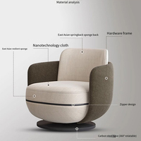 Fauteuil de salon pivotant de luxe, fauteuil de détente, fauteuil d'hôtel, fauteuil individuel de détente avec base en métal