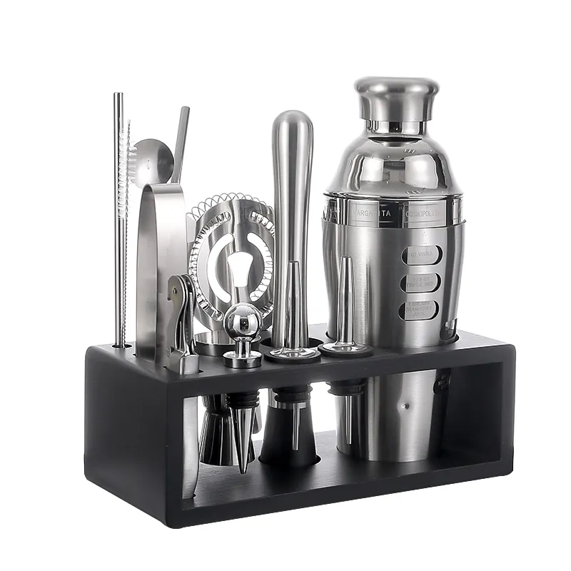 Factory Direct Sales Bartender Kit 700ml Stainless Steel Multi-function Cocktail Shaker Barware Set with Stand