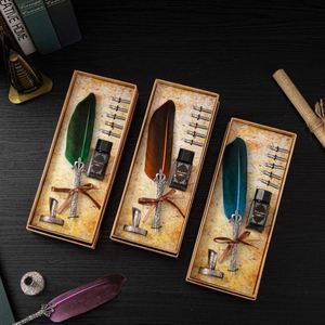 New Style Dipping Feather Pen Student Stationery Fountain Pen Gift <b>Set</b> Customized Logo Feather Fountain Metal Absorb Ink Pen - Product Image 2