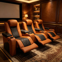 Canapé inclinable électrique orange et noir pour salon, mobilier de cinéma maison avec porte-gobelets et repose-pieds