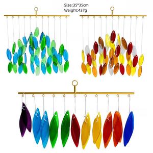 Offre Spéciale fait à la main extérieur jardin suspendu décoration vitrail feuille carillons éoliens verre Furin carillon éolien - Product Image 5