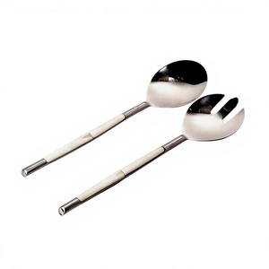 Service à salade en acier inoxydable argent poli avec vaisselle unique en argent à Long manche ensemble de service à salade royal - Product Image 3