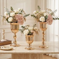 Ensemble de 3 vases en métal doré électroplaqué, support à fleurs en fer, centre de table pour mariage, fournitures pour Halloween