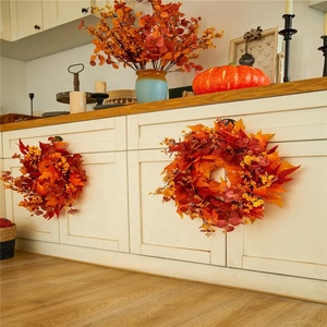 Handmade trang trại Mùa Thu/Mùa Thu hoạch Mùa Hoa nhân tạo vòng hoa với <span class=keywords><strong>Maple</strong></span> <span class=keywords><strong>Leaf</strong></span> trang trí vòng hoa - Product Image 2