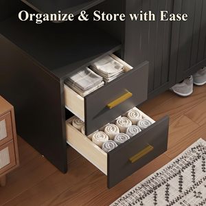Armoire moderne SENYU avec portes shaker et poignées en laiton, 2 tiroirs, meuble de rangement pour chambre à coucher - Product Image 6