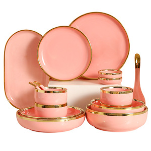 Luz de lujo estilo chica Rosa oro borde cerámica vajilla conjunto hogar Internet famoso cuenco de arroz - Product Image 1