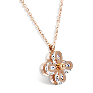 Collar con Colgante de Trébol de Cuatro Hojas en Oro Rosa, Cristal de 15 mm, Amuleto de Flor, Joyería de Moda para Uso Diario - Product Image 1