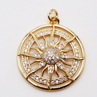 Pendentif Soleil / Pendentif Rond en Laiton Plaqué Or 18K avec Zircon Brillant Incrusté pour Collier DIY