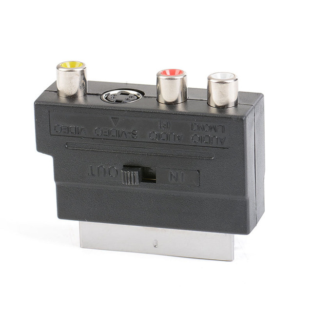21Pin Scart Adaptor AV Block to 3 RCA Phono Composite S-Video with In/out Switch Scart Adaptor AV Block