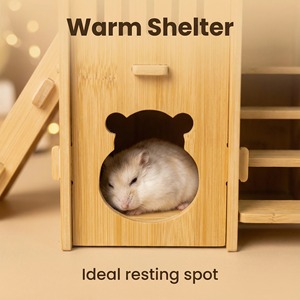 Bamboo Hamster Hiding House With Stairs Small Pet <b>Cage</b> Eco-Friendly Material For Golden Hamsters - Product Image 5