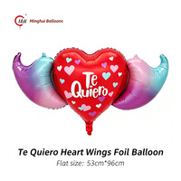 Ballons en aluminium Ours Mariés, Ballons Cœur 'Feliz Dia De San Valentin' espagnol, Ballons Cœur 'Te Quiero' avec ailes, Lèvres rouges, Rose