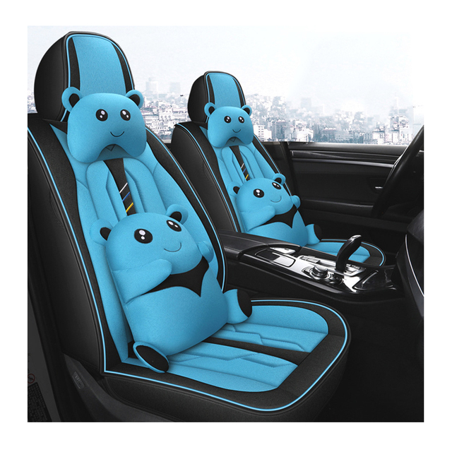 Cartoon Cute Style All Seasons Cotton Flax Universal Polyester Full Set Car Seat Cover