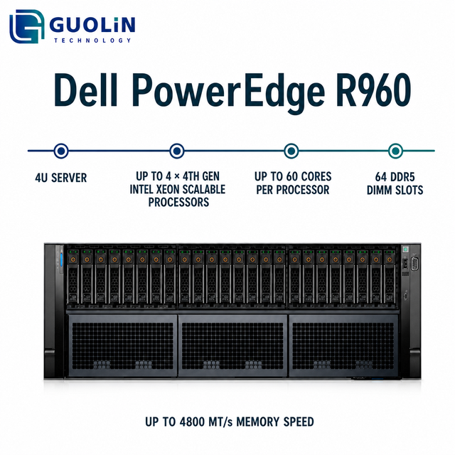 Computer Server High-Density Data Center 4U Rackmount 4-Socket DDR5 NVMe GPU-Ready Dell PowerEdge R960 Rack Server