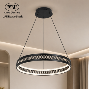 Lámpara de araña moderna de hierro con anillo redondo, LED regulable con control remoto, tricolor, 60 cm, para decoración de interiores, comedor y sala de estar. - Product Image 1