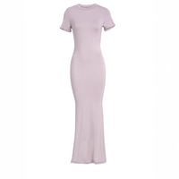 Robe longue décontractée unie à col rond et manches courtes, taille haute et coupe ajustée, nouvelle collection été 2026 pour femme