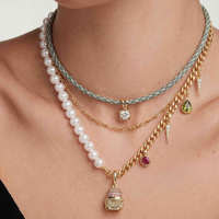 Collier superposé personnalisé sur mesure avec perles, chaîne en corde, breloque cupcake et pendentif strass colorés – Bijoux de mode pour femme