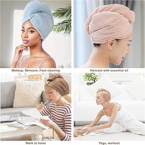 Soft Microfiber Hair Drying <b>Towel</b> <b>Wrap</b>, 5 Pack Elastic Hair Turbans for Fast Drying, Ideal for Women, Curly Wet Hair - Product Image 4