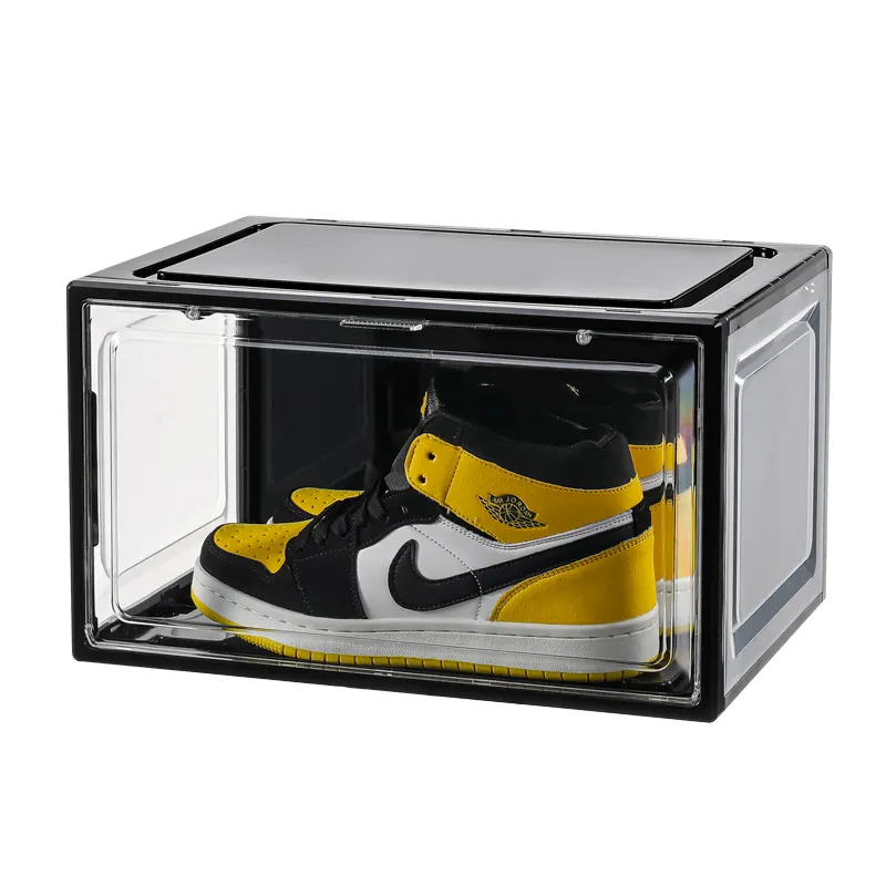 Custom Stackable Display Giant Clear Transparent Drop Front Acrylic Basketball Plastic Storage Shoe Sneaker Box With Magnet