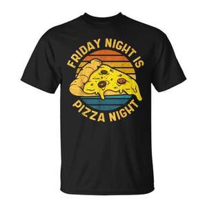 Camiseta Friday Is Pizza Night, camiseta gráfica informal negra para hombre - Product Image 1