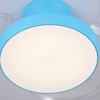 Ventilateur de plafond compact à pales rétractables avec lumière LED dimmable, profil bas, boîtier bleu, télécommandé, idéal pour les chambres d'enfants